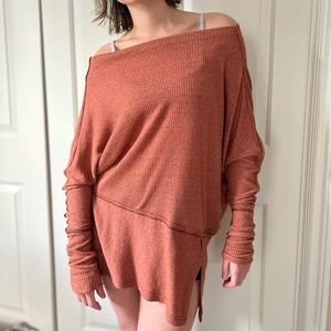Free People Asymmetrical Burnt Orange Distressed Ribbed Oversized Tunic